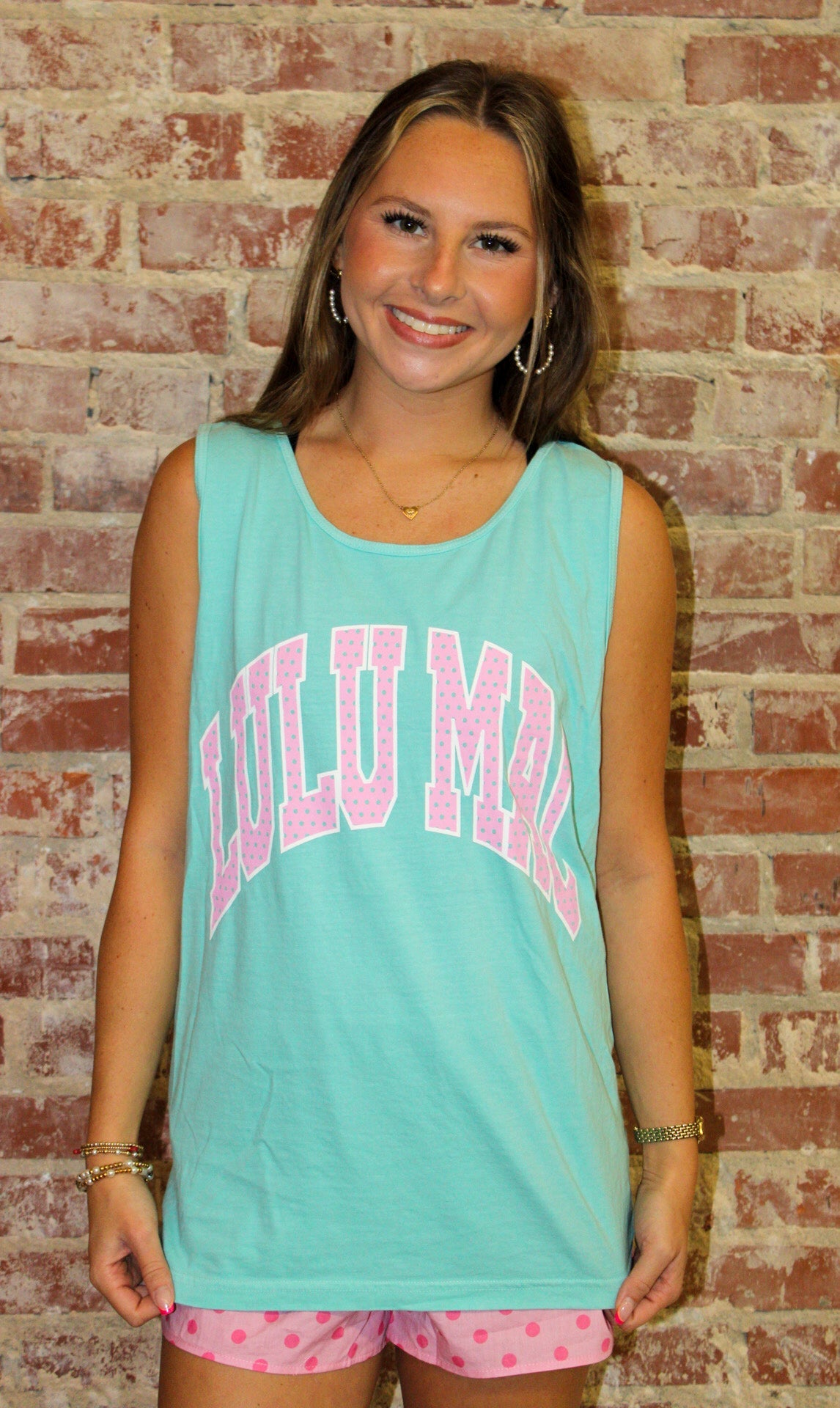 Lulu Mac Polka Dot Adult Chalky Mint Comfort Colors Tank Top Girlie Girl Originals