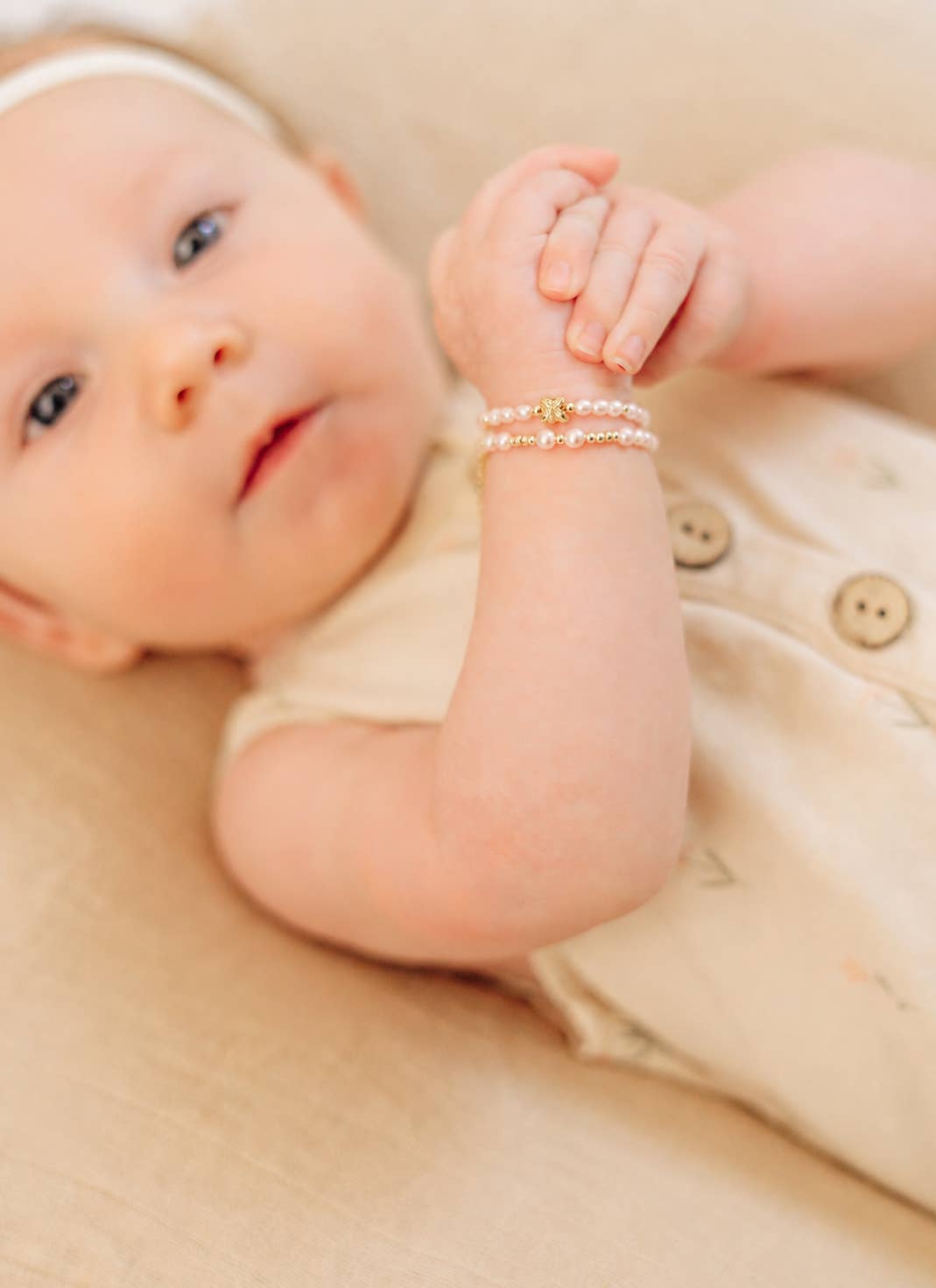 Cherished Moments - 14K Gold-Plated Pink Pearl Baby or Girls Bracelet : Small 0-12m Cherished Moments