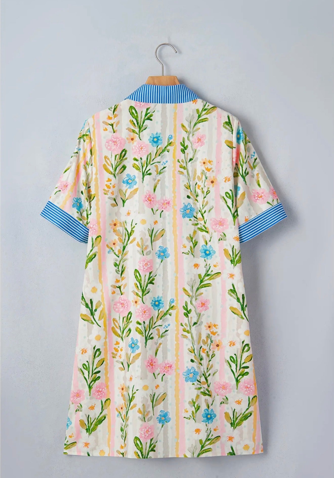 Pretty Bash Multicolour Floral Stripe Trim Button Down Dress PRETTY BASH