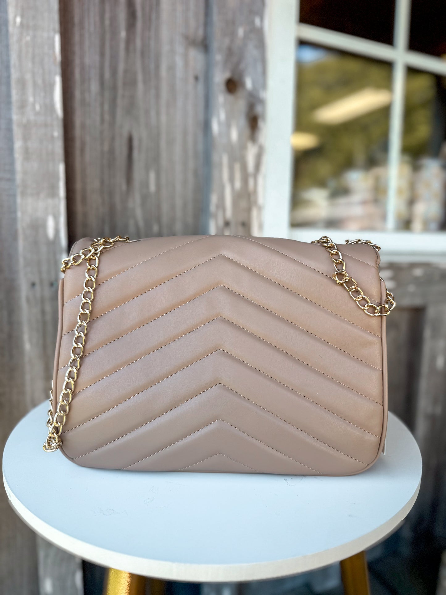 Caroline Hill Mia Latte V- Quilted Crossbody Bag Caroline Hill