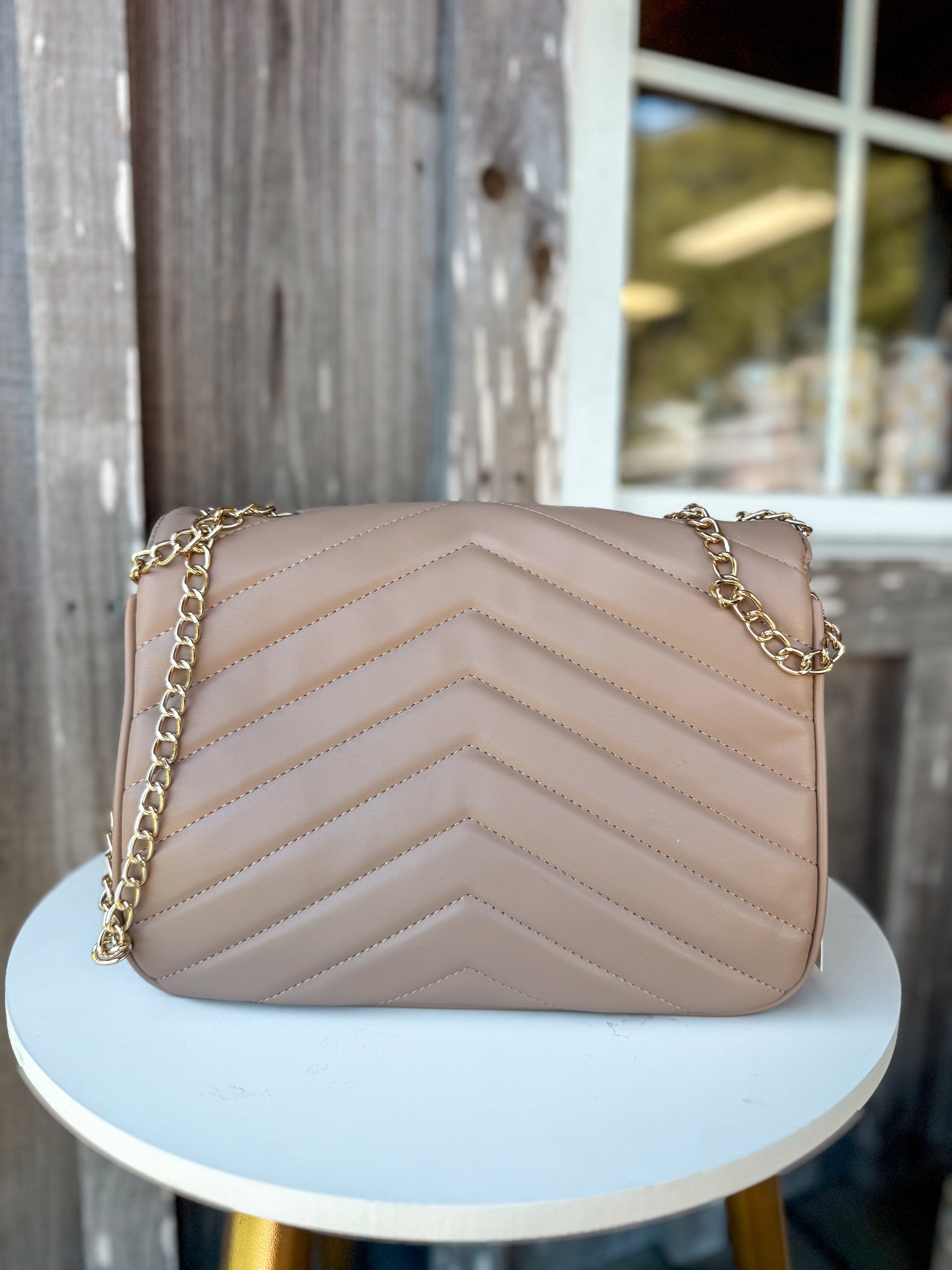 Caroline Hill Mia Latte V- Quilted Crossbody Bag Caroline Hill