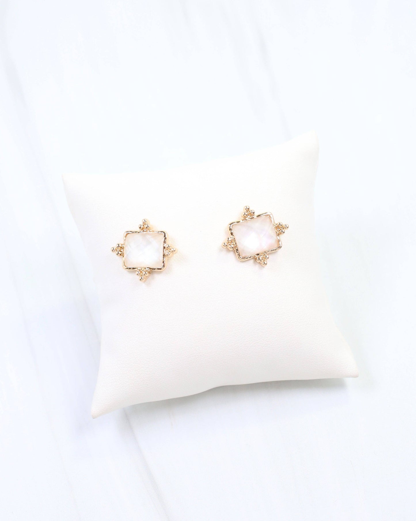 Caroline Hill - Kerang Square Facited Stud Earring White: Default Caroline Hill