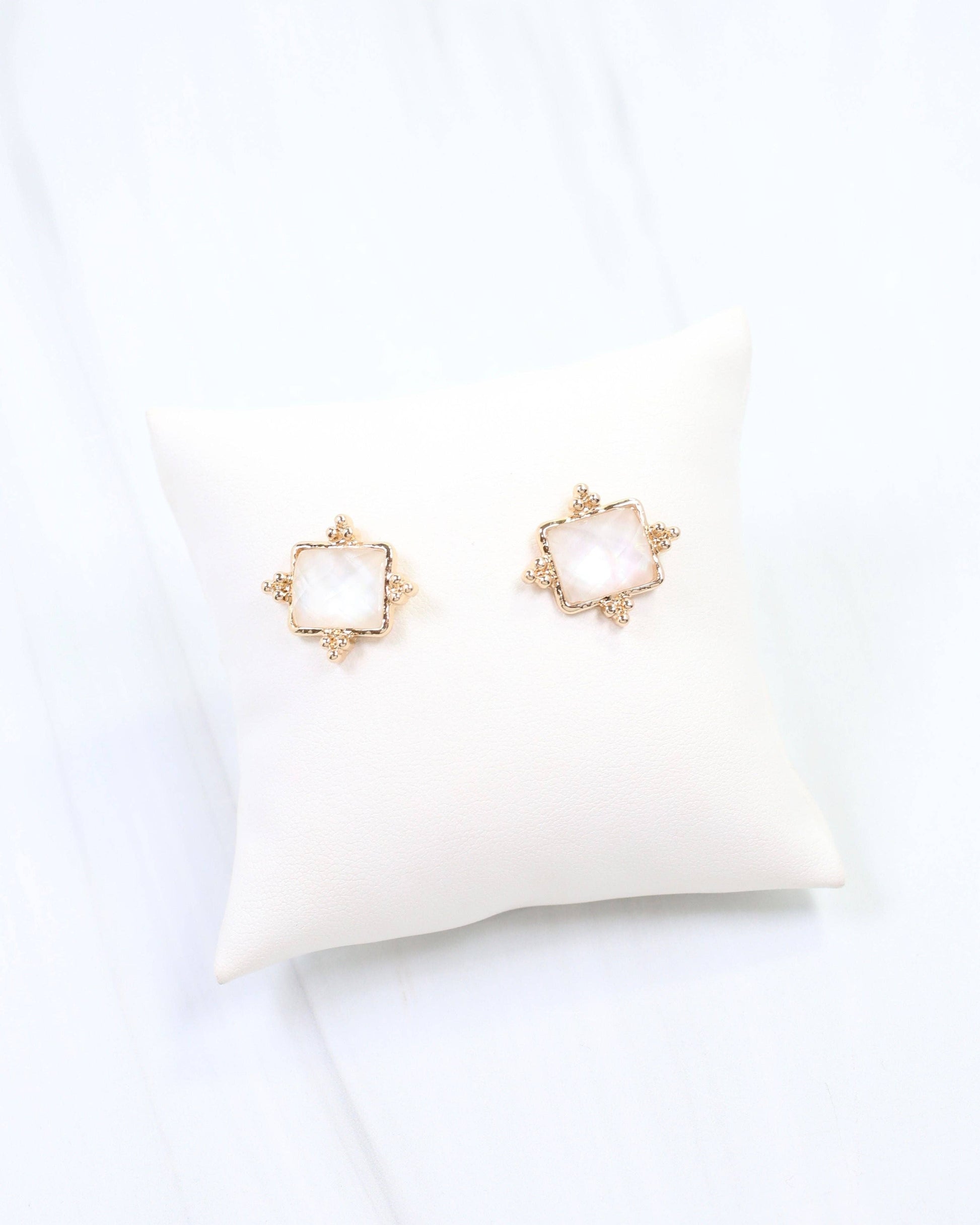 Caroline Hill - Kerang Square Facited Stud Earring White: Default Caroline Hill