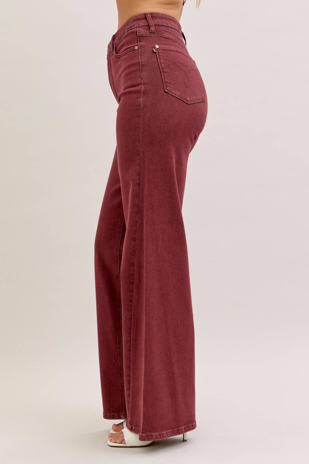 Judy Blue Jeans - HW Retro Wide With Twisted Seams: BURGUNDY / 5(27) Judy Blue Jeans
