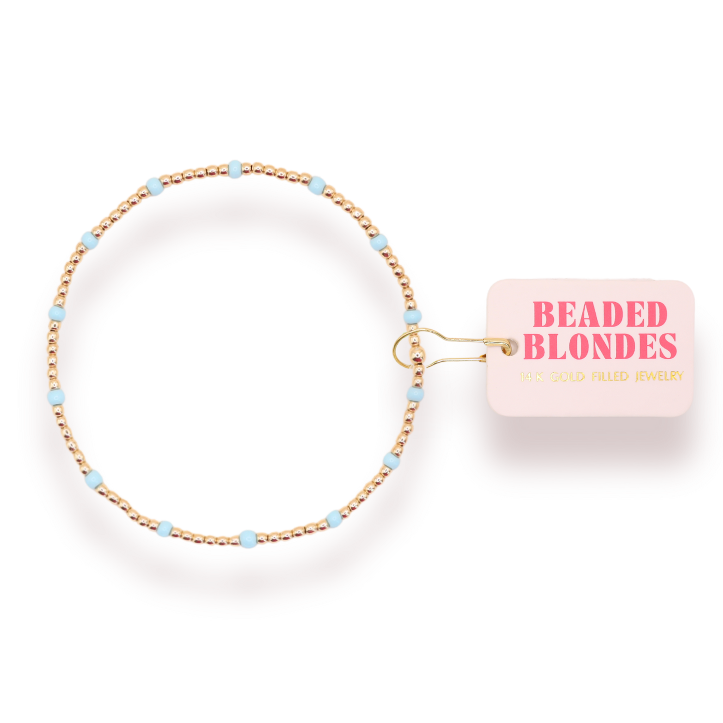 Beaded Blondes - Powder Blue Dainty Poppi Bracelet: Gold / Petite 6.25 inch Beaded Blondes