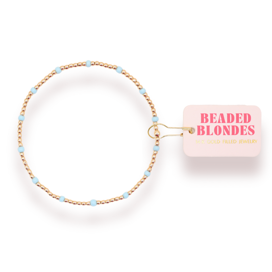 Beaded Blondes - Powder Blue Dainty Poppi Bracelet: Gold / Petite 6.25 inch Beaded Blondes