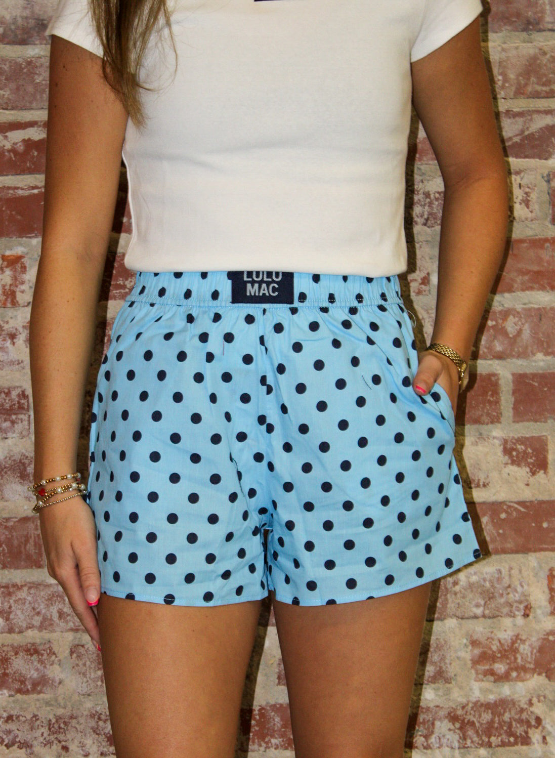 Lulu Mac Light Blue/ Navy Polka Dot Boxer Shorts Girlie Girl Originals