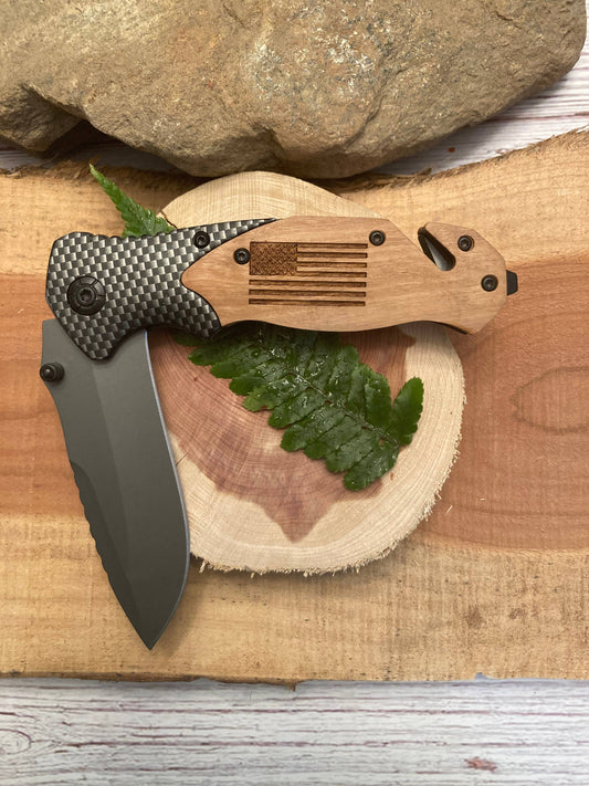 Quail Tail Laser Art - American Flag Knife Quail Tail Laser Art