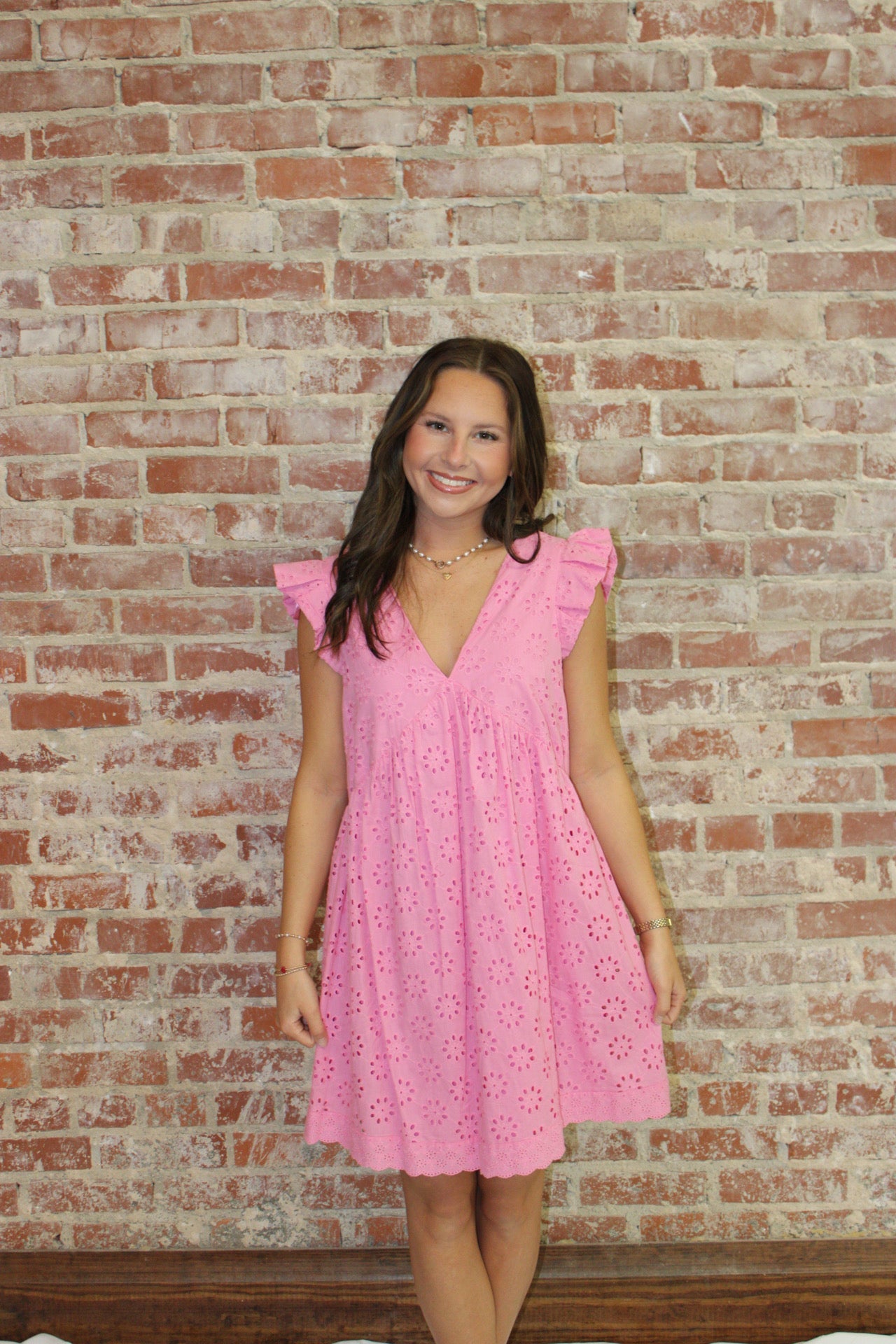 Very J Flare Eyelet Cotton Mini Dress VERY J