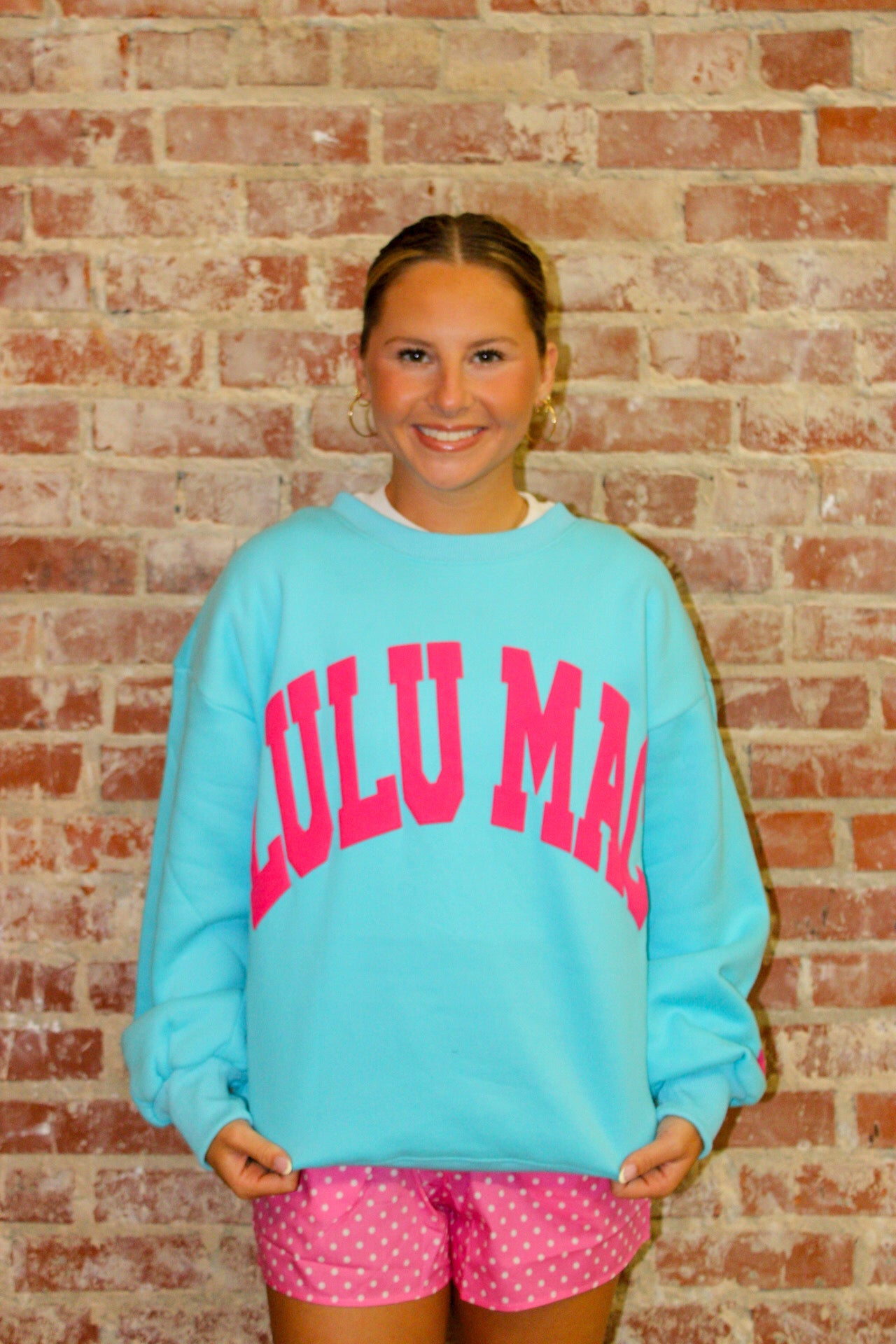 Lulu Mac Blue And Hot Pink Puff Sweater Top Girlie Girl Originals