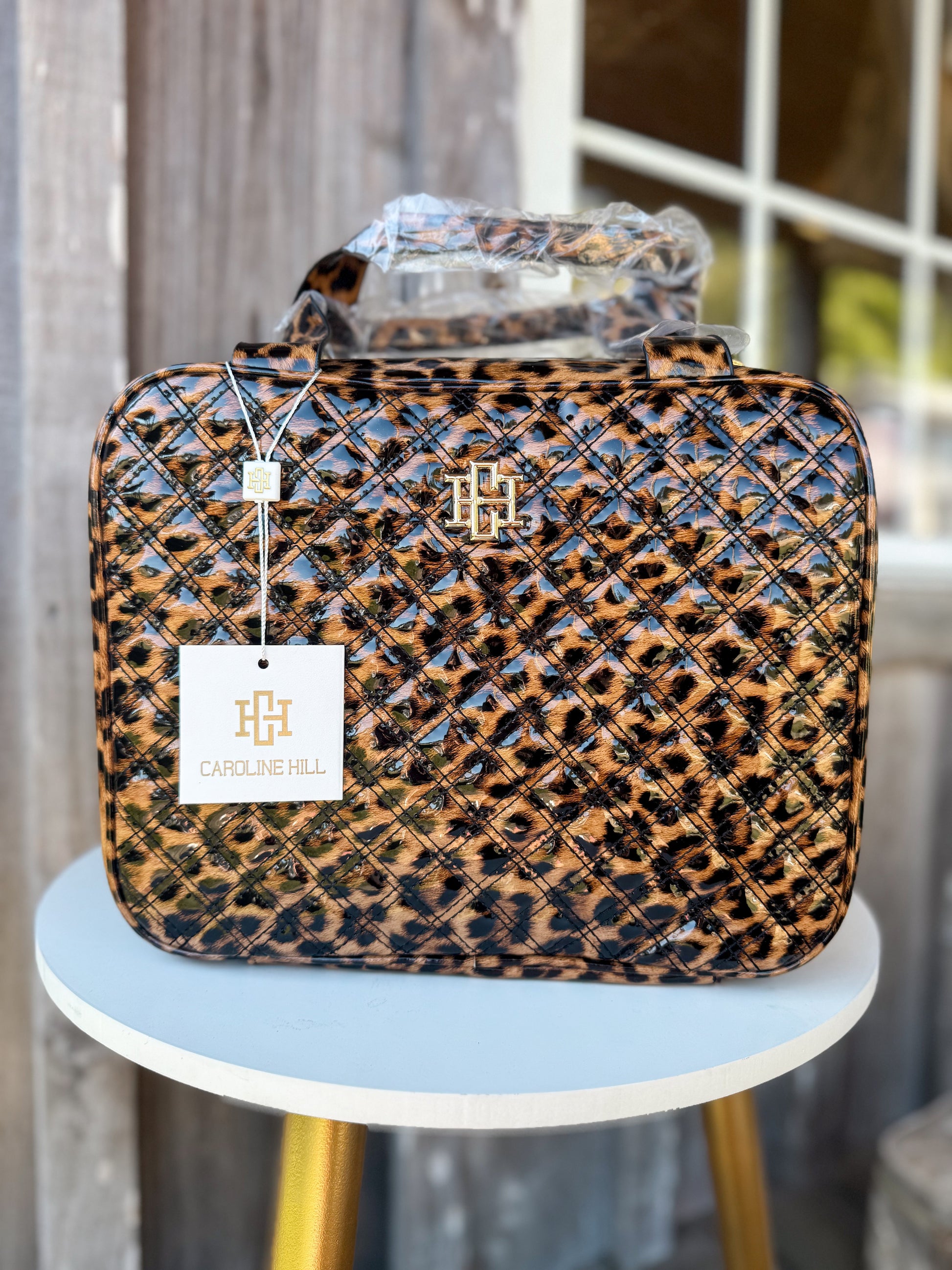 Caroline Hill  Punta Cana Large Case Spotted Patent Makeup Bag Caroline Hill