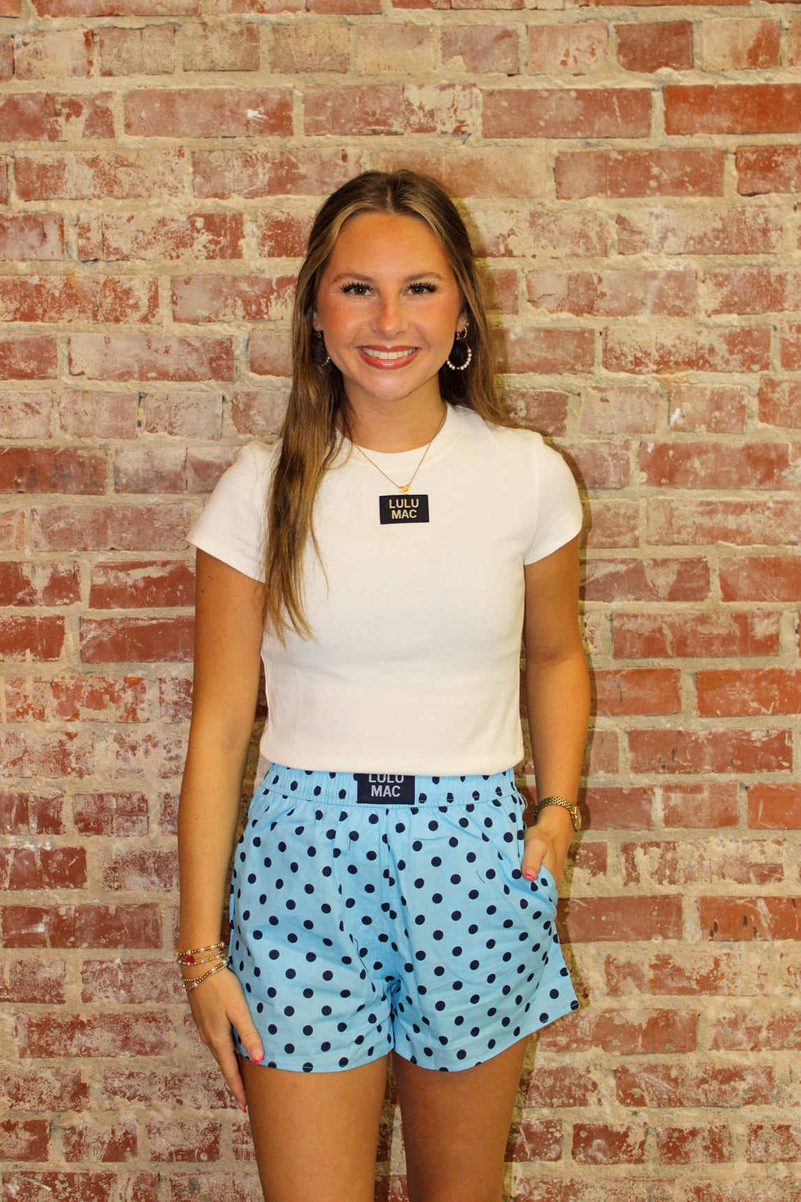 Lulu Mac Light Blue/ Navy Polka Dot Boxer Shorts Girlie Girl Originals
