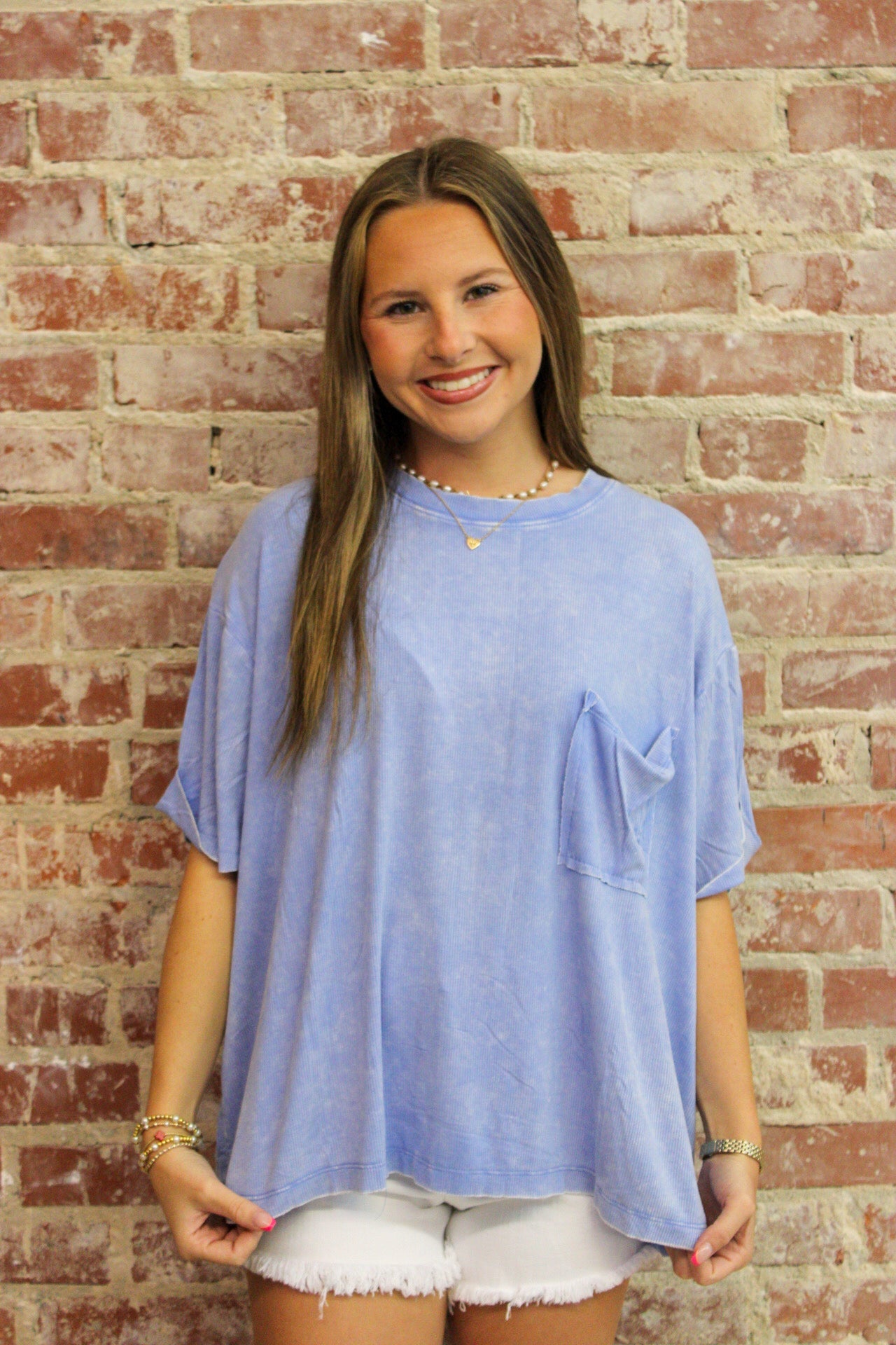 Zenana Washed Ribbed Cuffed Short Sleeve Round Neck Top Zenana
