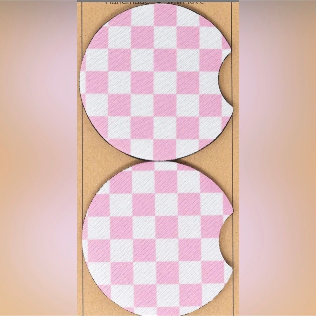 Car Coasters, Set of 2 Car Floral, Boho Trendy Coasters: Pink Checker Frederick Family Co.