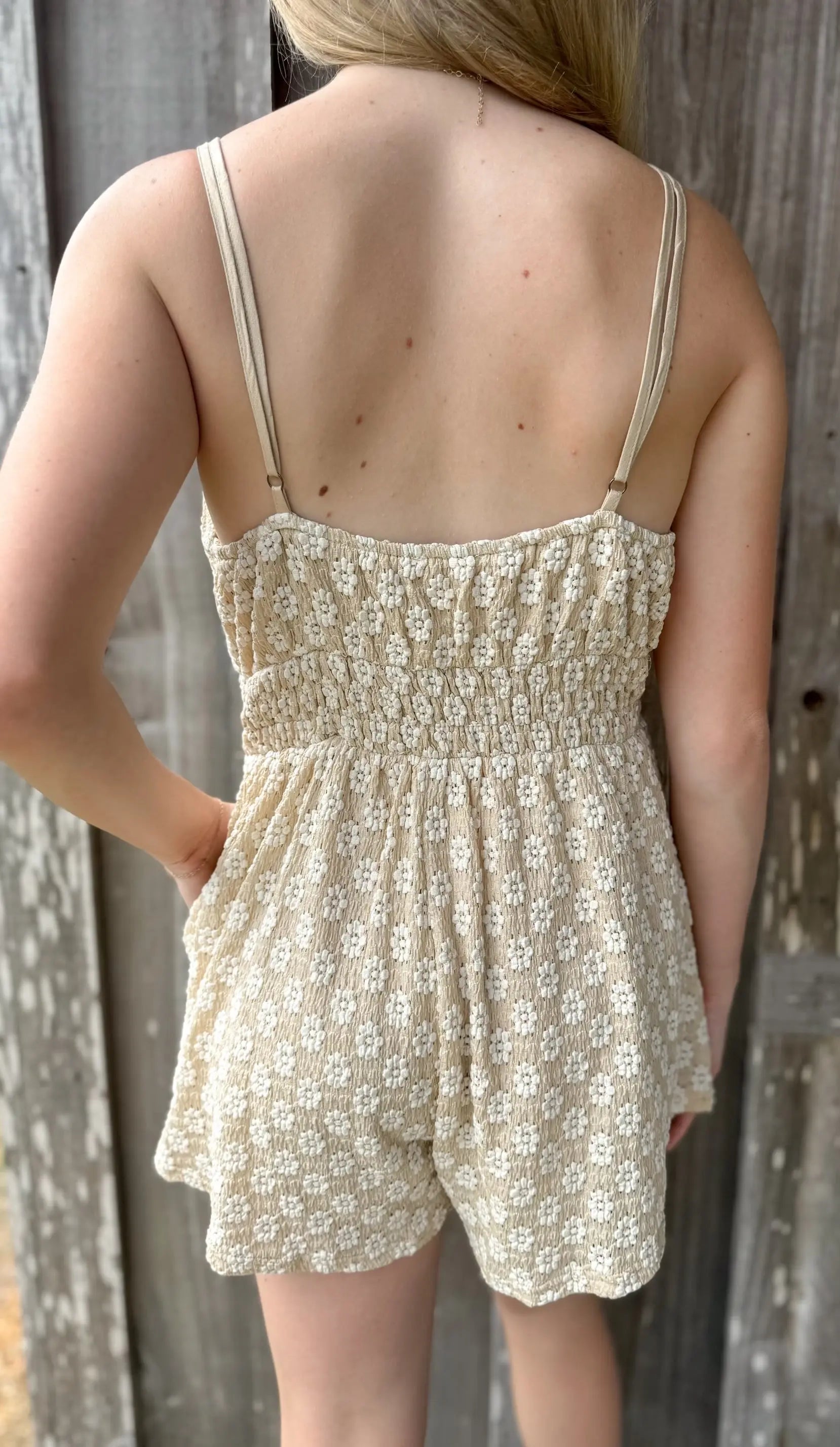 Sleeveless Floral Lace Flare Shorts Romper VERY J