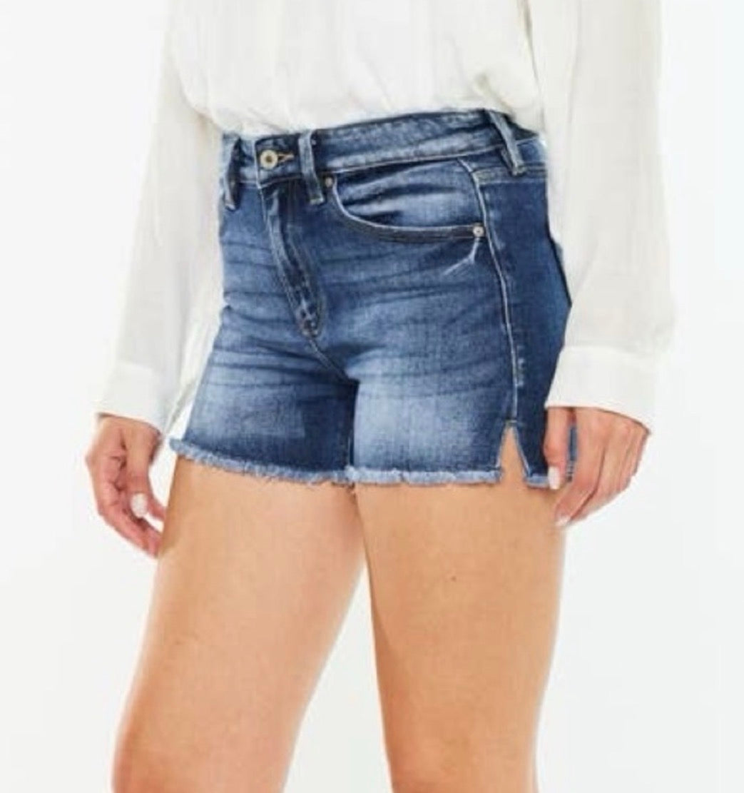 Kan Can DARK HIGH RISE FRAYED HEM DENIM SHORTS Kan Can USA