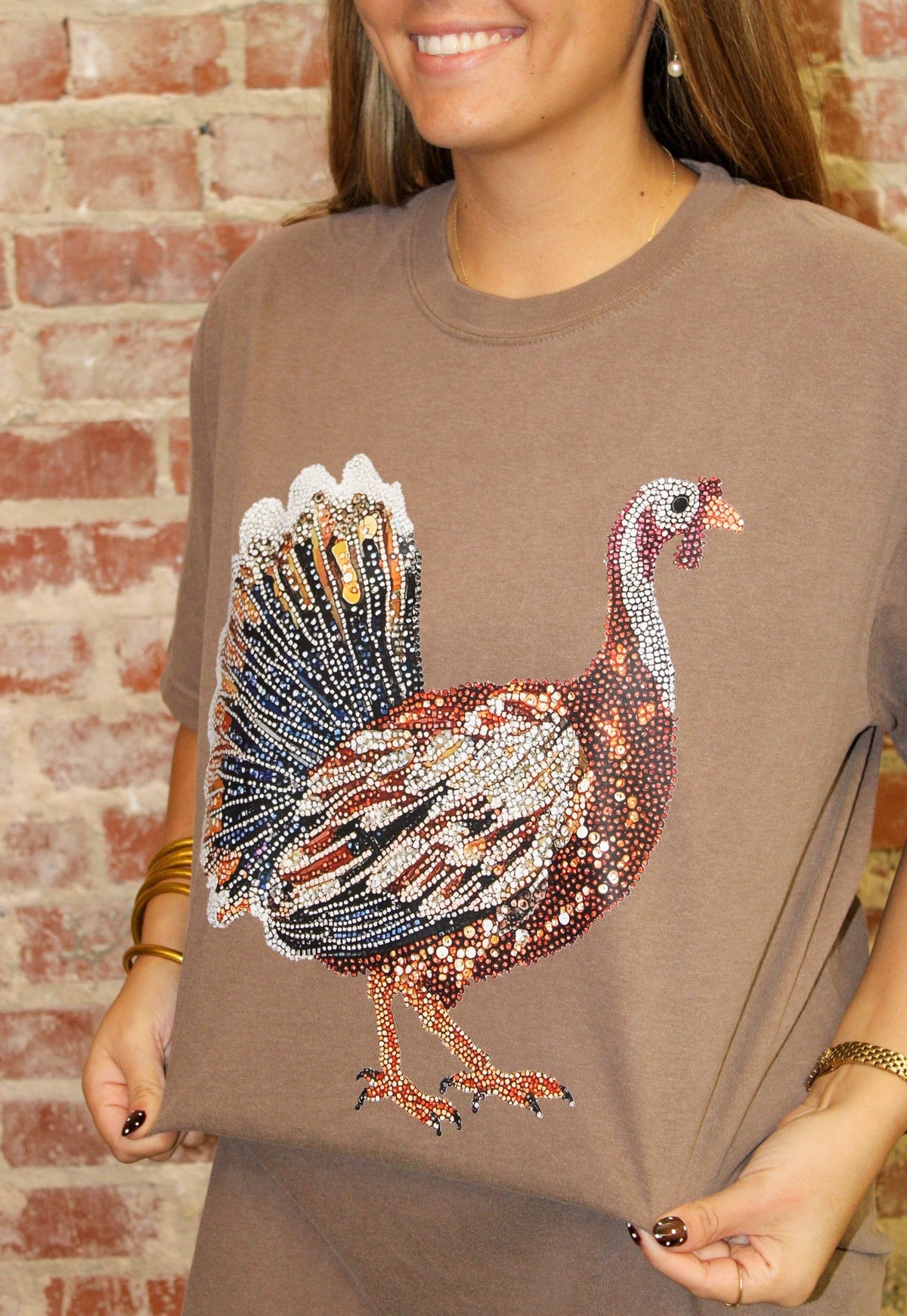 Espresso Faux Rhinestone Turkey Hunting Graphic Tee Dash Forward Wholesale