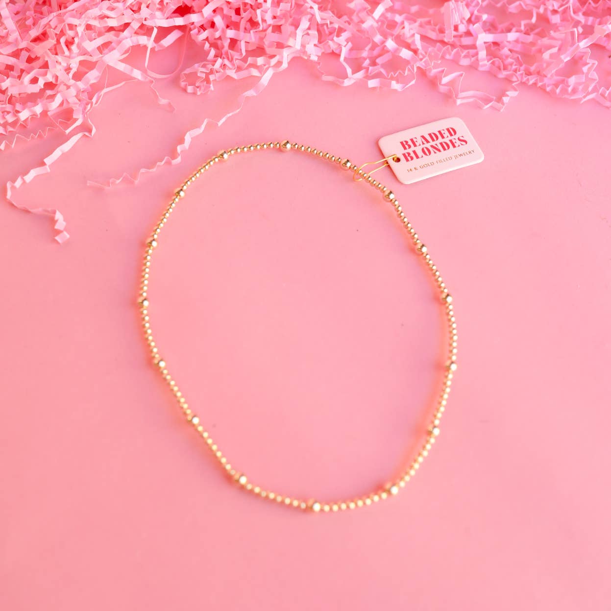 Beaded Blondes - Olive Necklace in Gold: 16 inch / Stretch (No clasp) Beaded Blondes