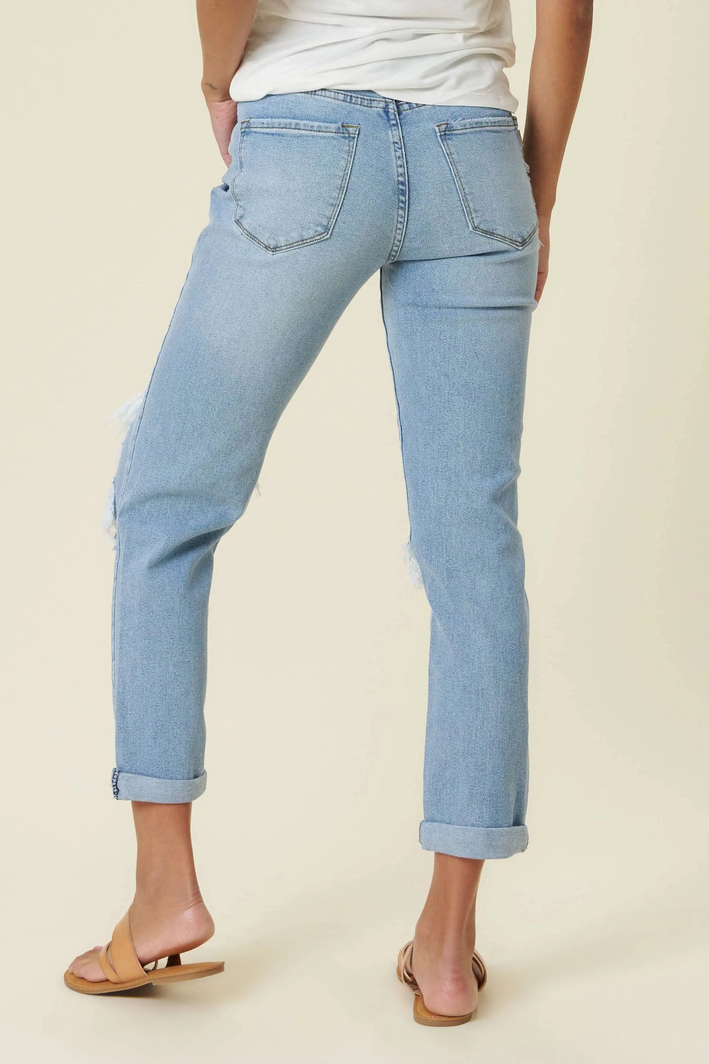 Vibrant MIU High Rise Distressed Light Wash All to Me Mom Denim Jeans