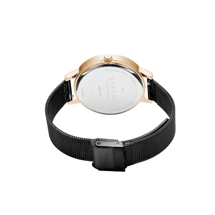 Isla Night Rose Gold Black Swarovski Crystal Mesh Watch