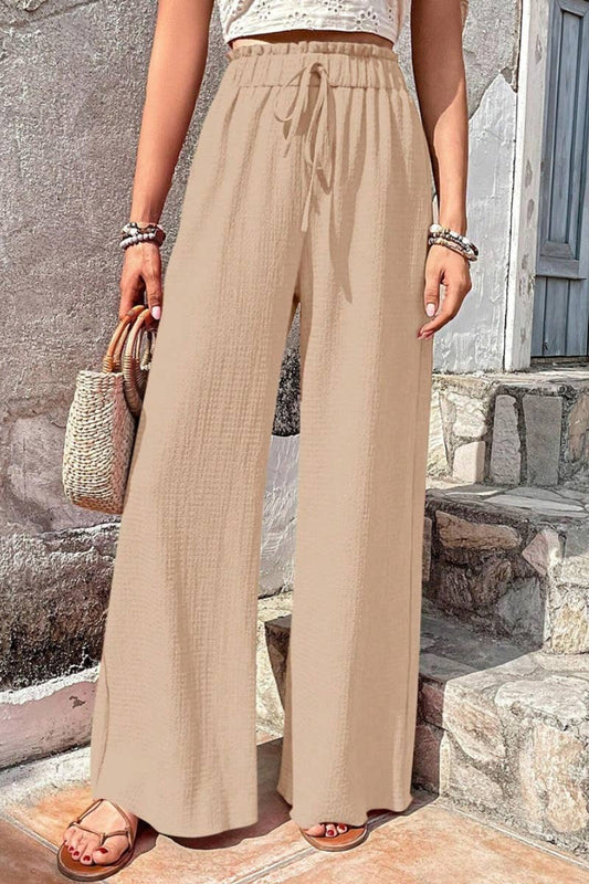NINEXIS - CWBMP0142_SUMMER CASUAL BUBBLE PLAID WIDE-LEG PANTS: APRICOT / (XL) 1 NINEXIS