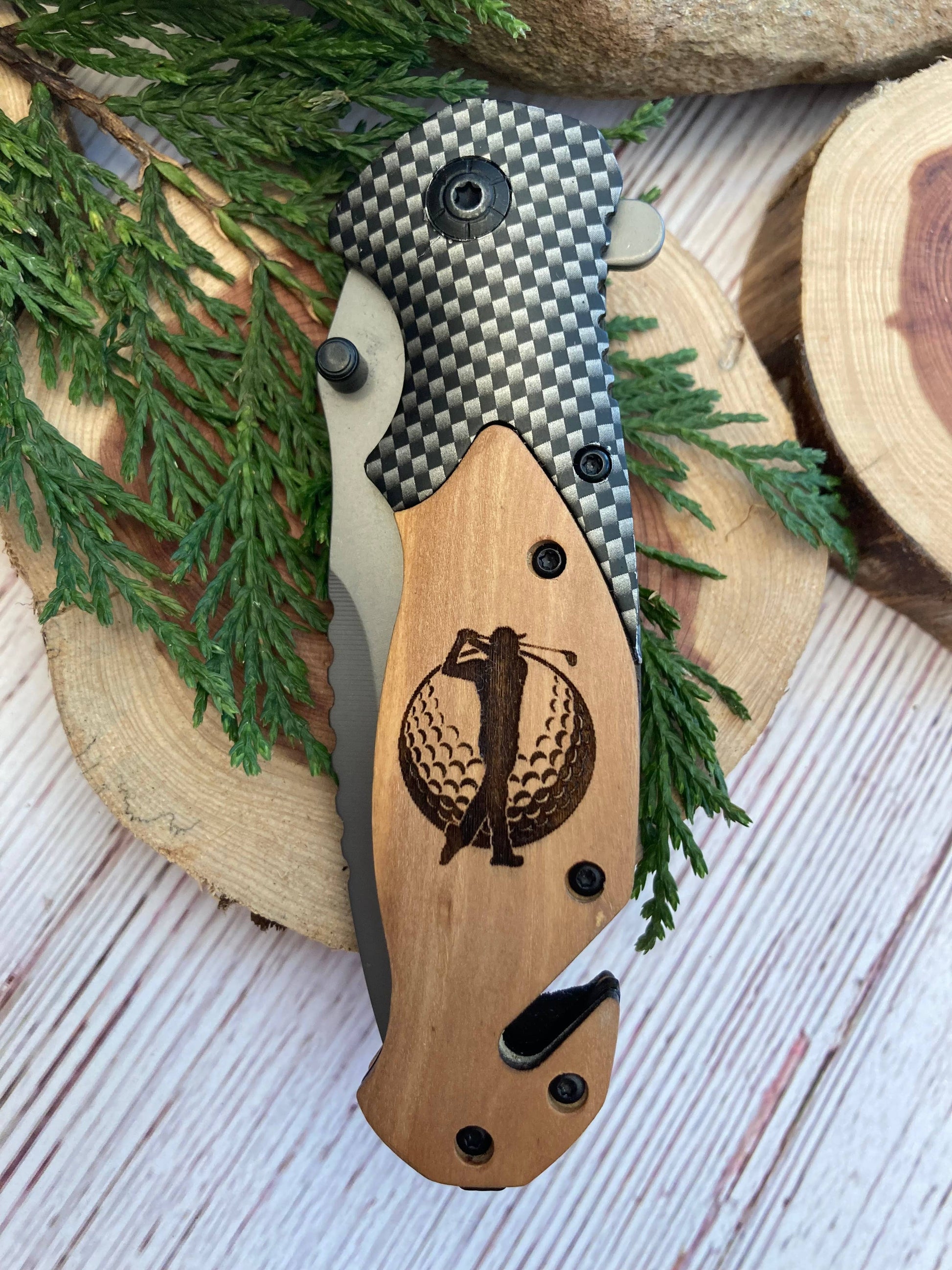 Quail Tail Laser Art - Golfer on the Ball Knife Quail Tail Laser Art