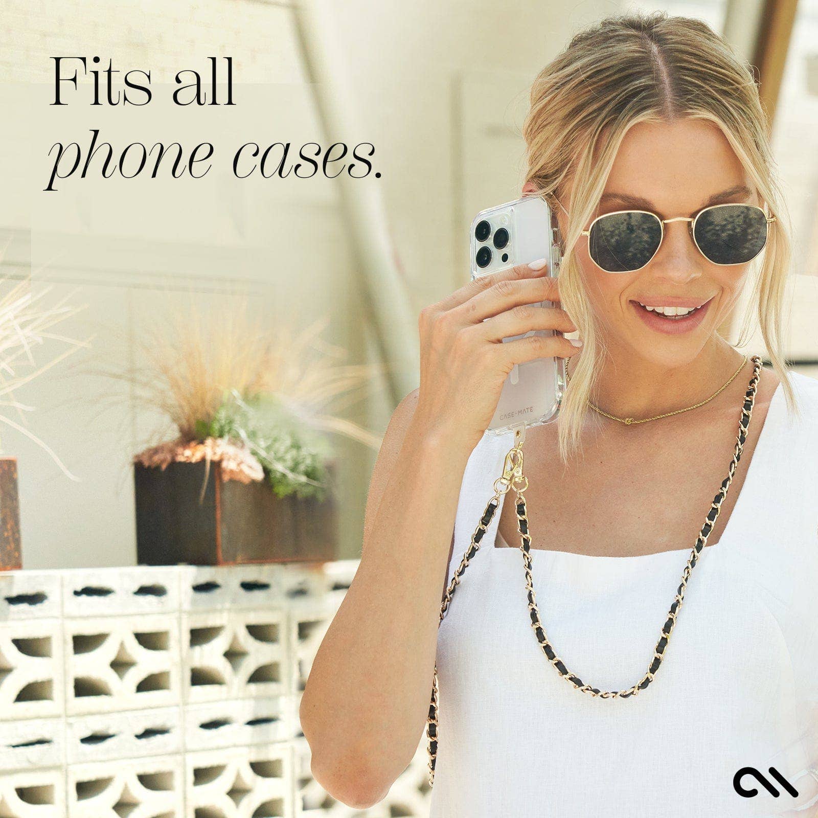 Case-Mate - Gold Chain/Black Leather Phone Crossbody: Gold/Black Case-Mate