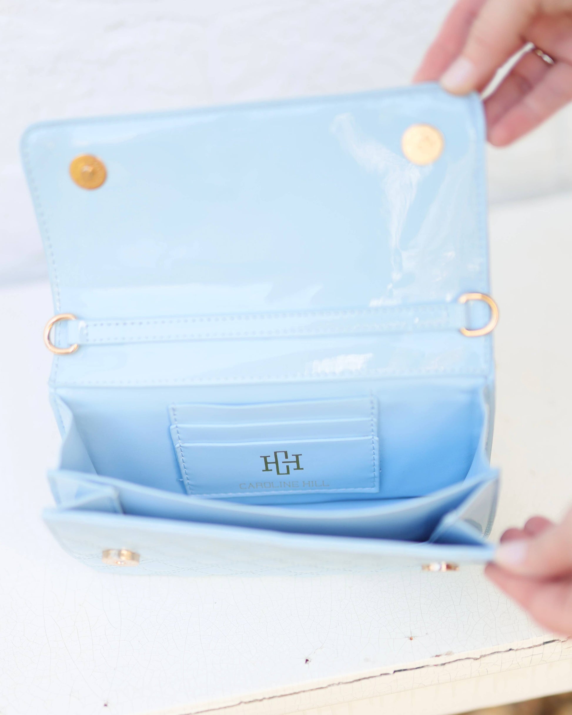 Caroline Hill - Brynleigh Clutch Crossbody Light Blue Patent: Default Caroline Hill