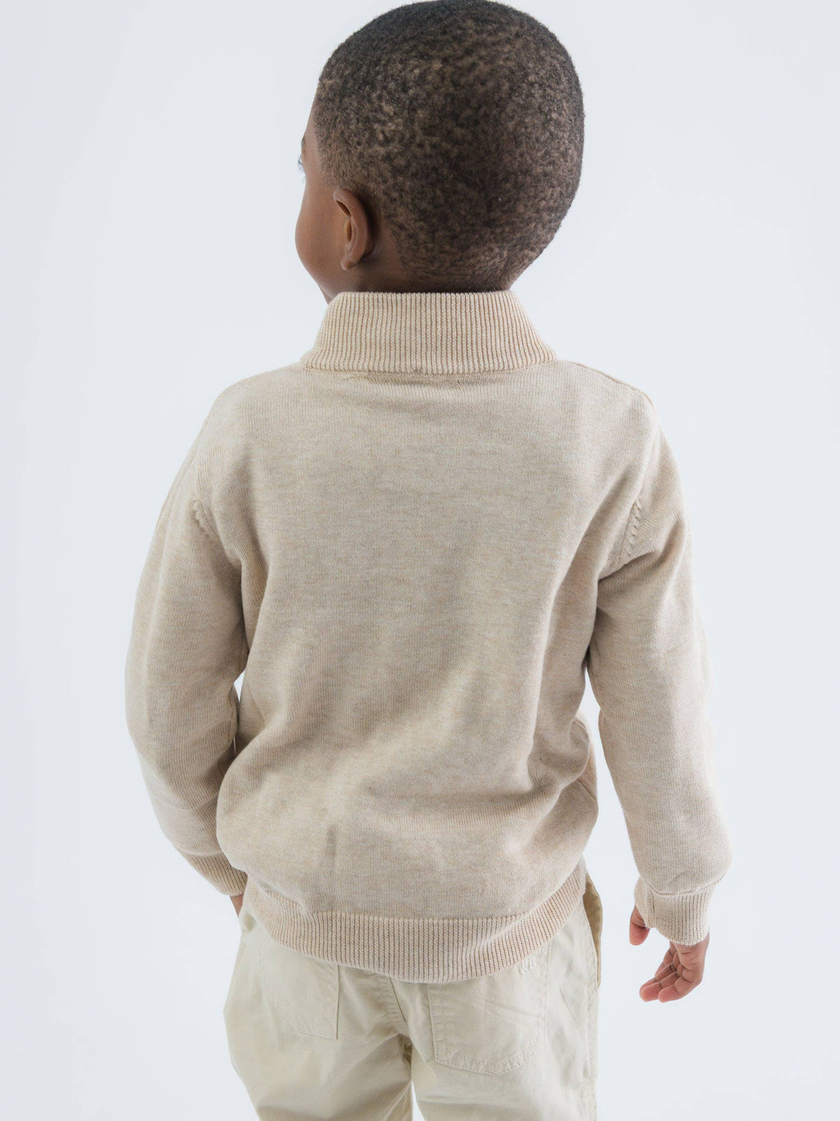 RuffleButts + RuggedButts - Boys Heather Oatmeal Quarter-Zip Sweater: Off-White / 5 RuffleButts + RuggedButts