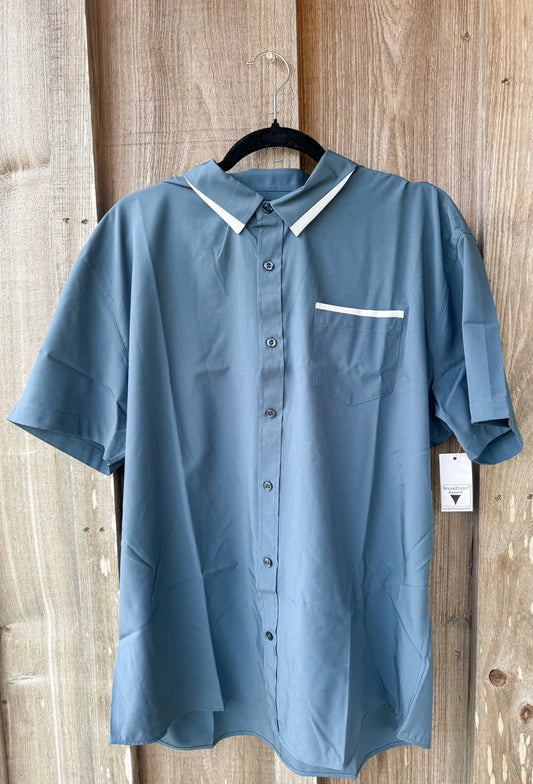 Collared Smooth Short Sleeve Button-Up Top SpearPoint Apparel