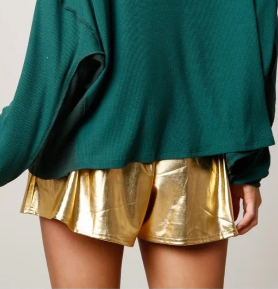 Glamorous Gameday Smocked Metallic Shorts peach love california