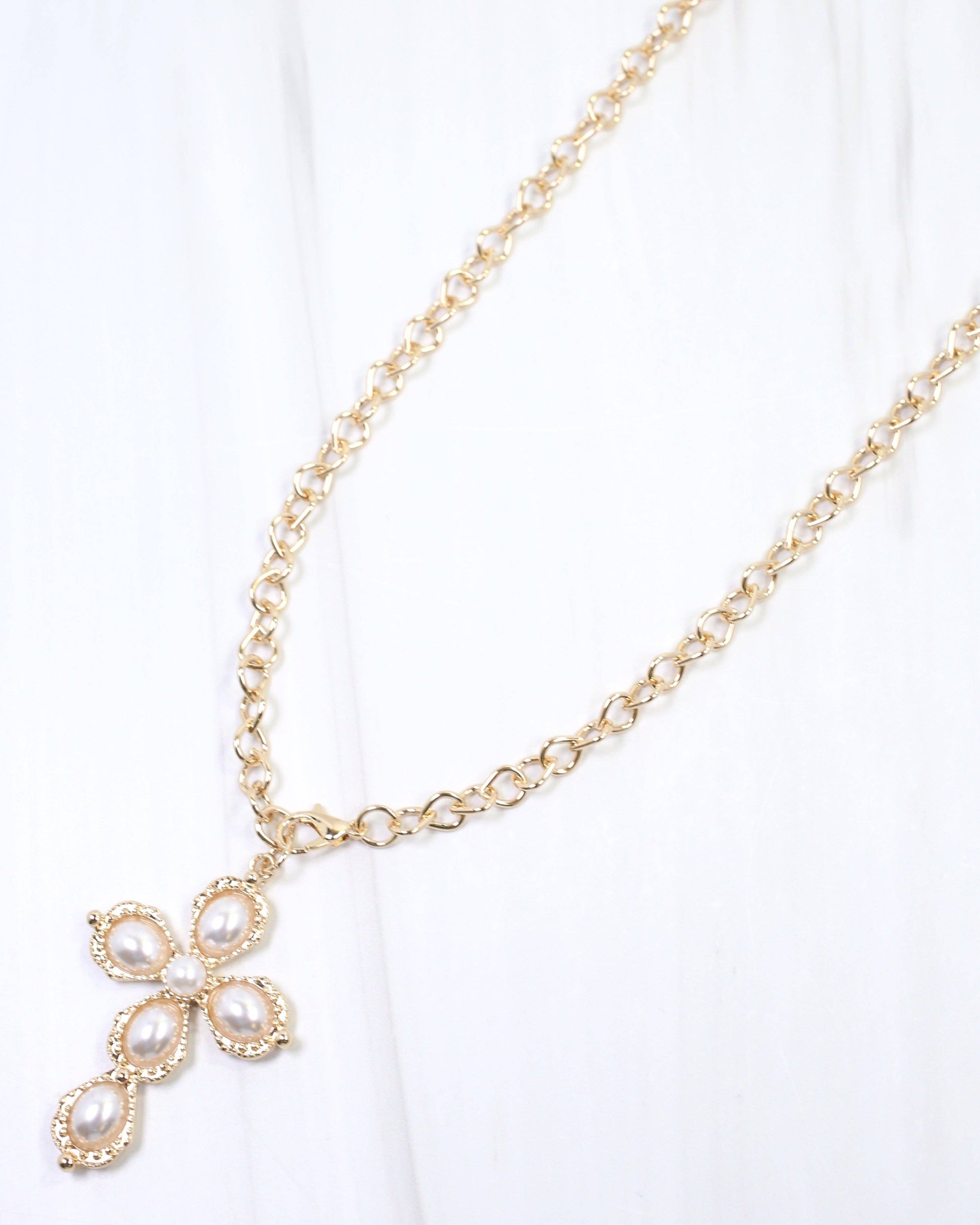 Caroline Hill - Pirie Pearl Cross Layered Necklace Gold: Default Caroline Hill