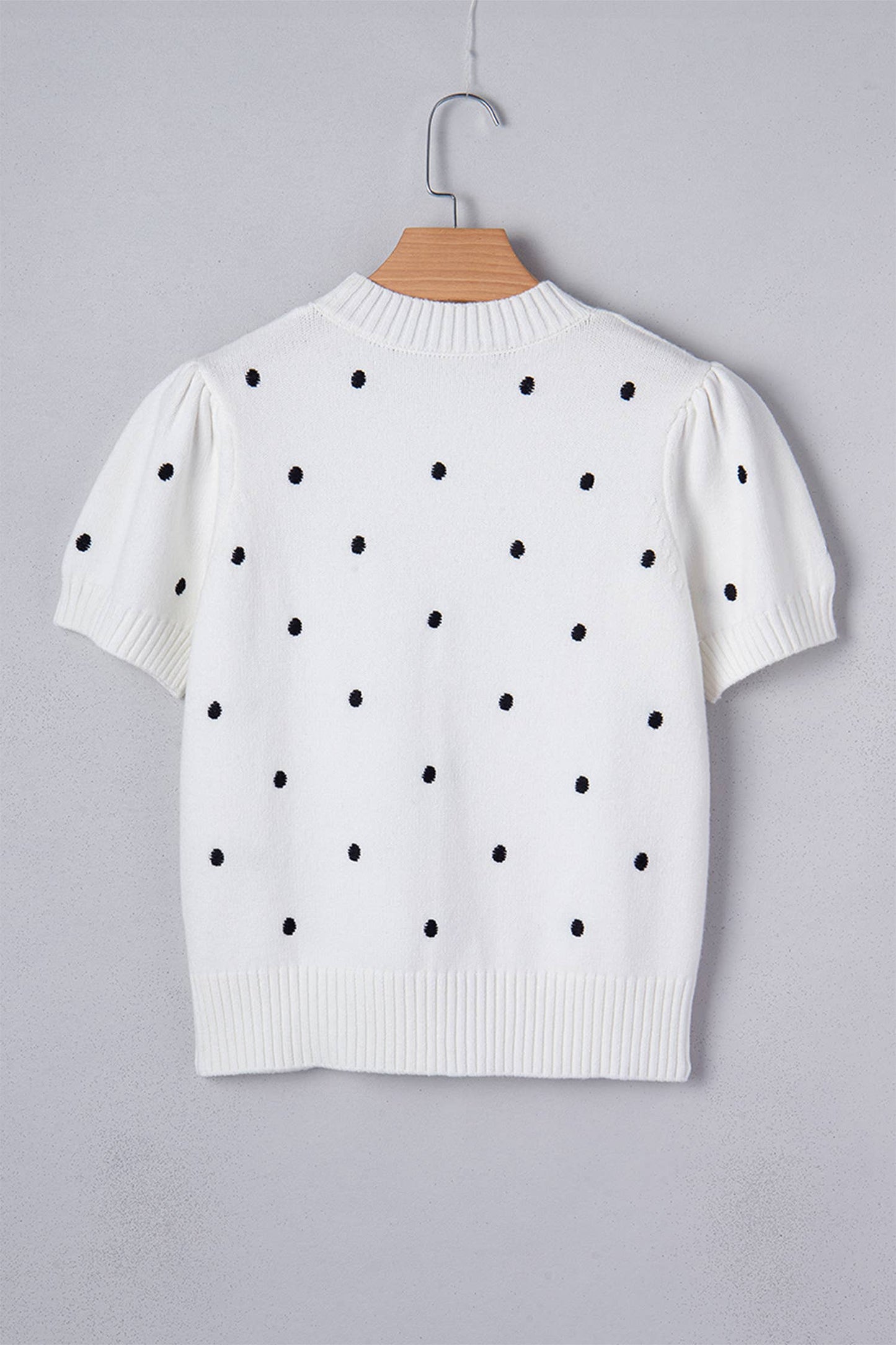 LA Society - LAS Elegant Polka Dot Bubble Short Sleeve Sweater (S-XL): White / Missy / M LA Society