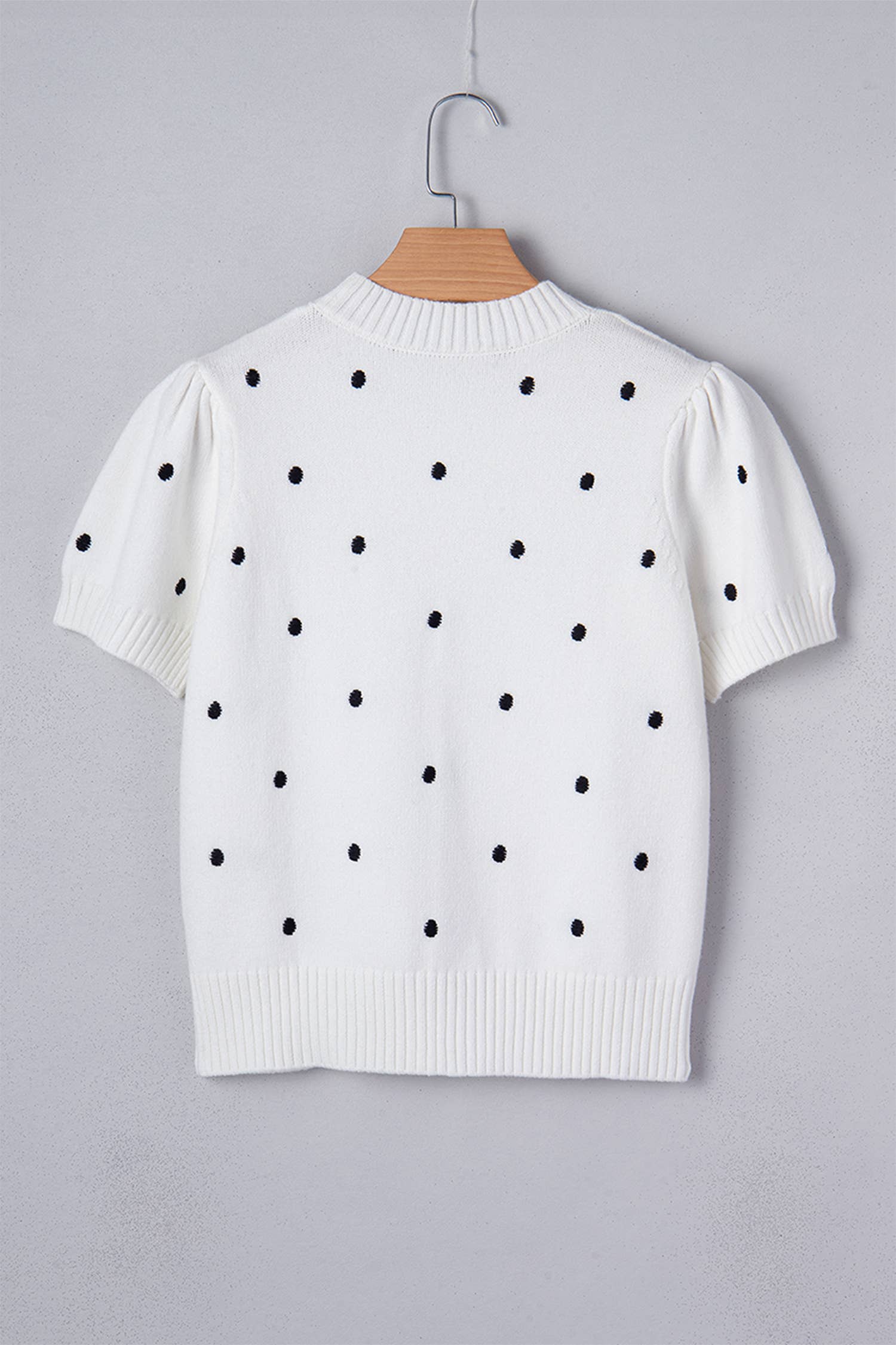 LA Society - LAS Elegant Polka Dot Bubble Short Sleeve Sweater (S-XL): White / Missy / M LA Society