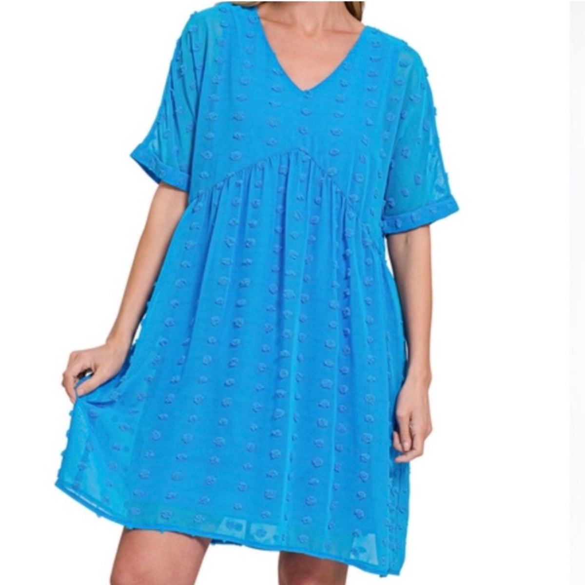Zenana Plus Size Twist Dot V-neck Mini Dress zenana