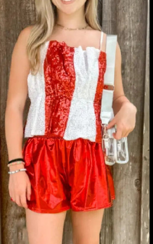 Red and White Sequin Color Block Cami Top peach love california