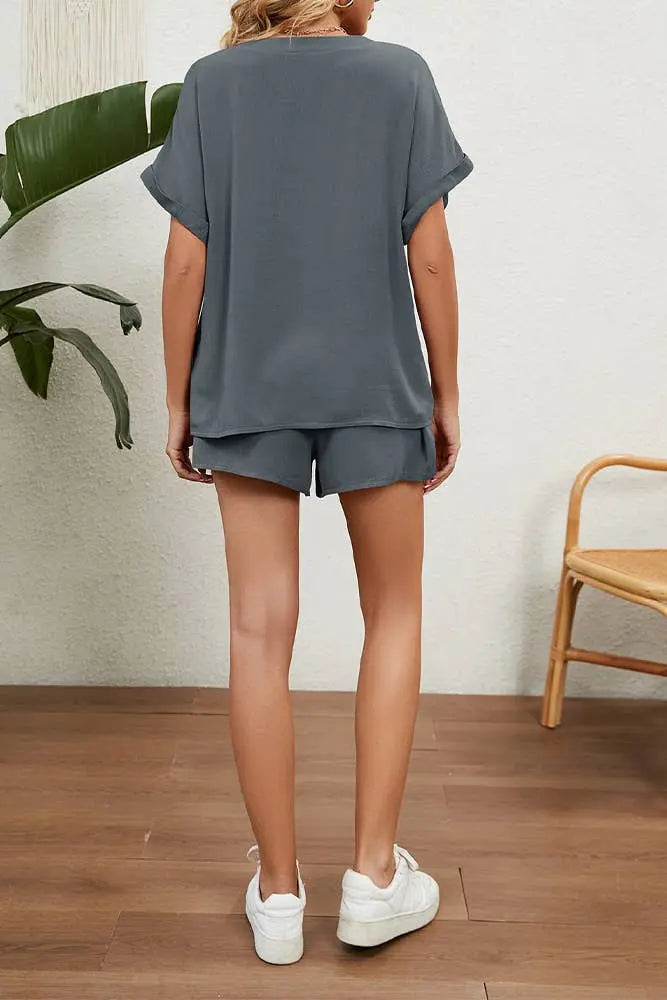 UNISHE - V Neck Plain Two Pieces Short Set HLL058 UNISHE