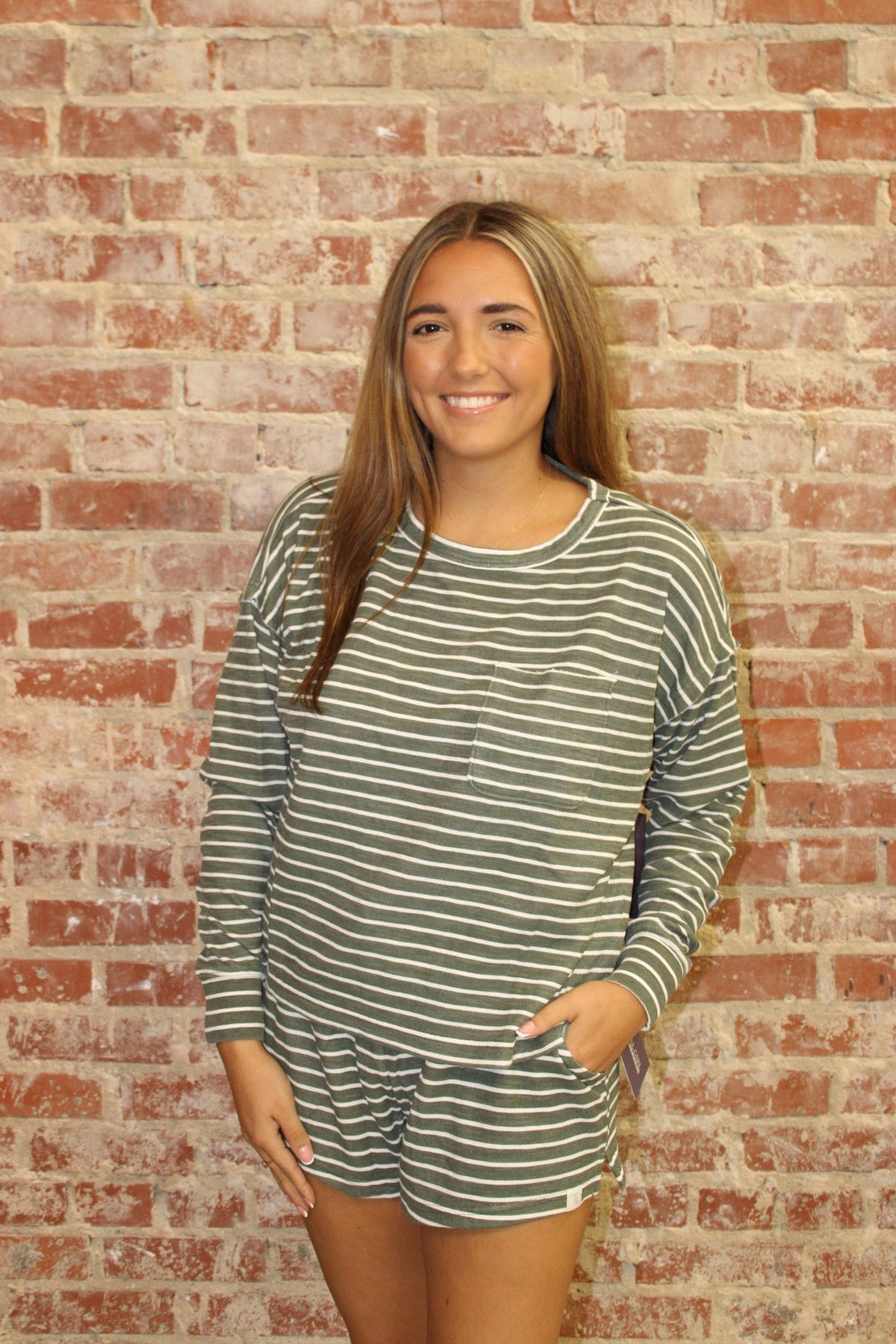 Local Girl Olive Stripe Revive Shorts SOUTHERN SUNDROP BOUTIQUE