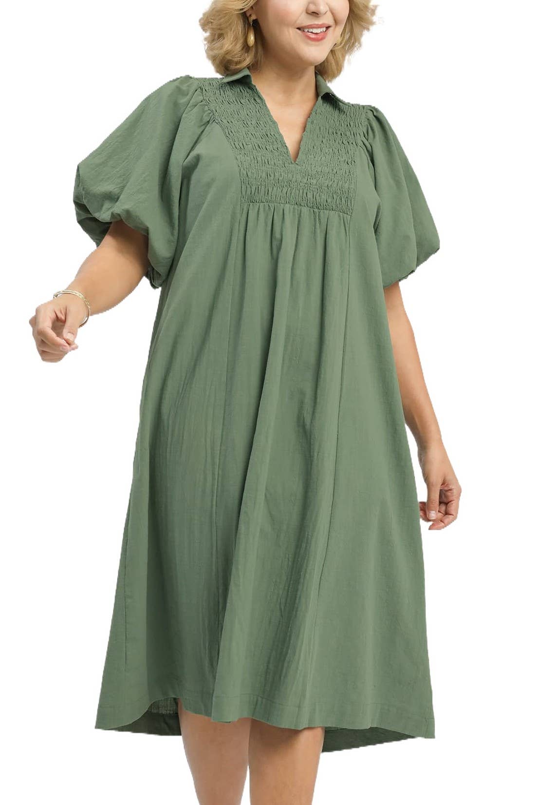 Vanilla Monkey - Plus Smocked Front Yoke Midi Dress: LAGOON / 1-1-1(XL-1XL-2XL) Vanilla Monkey