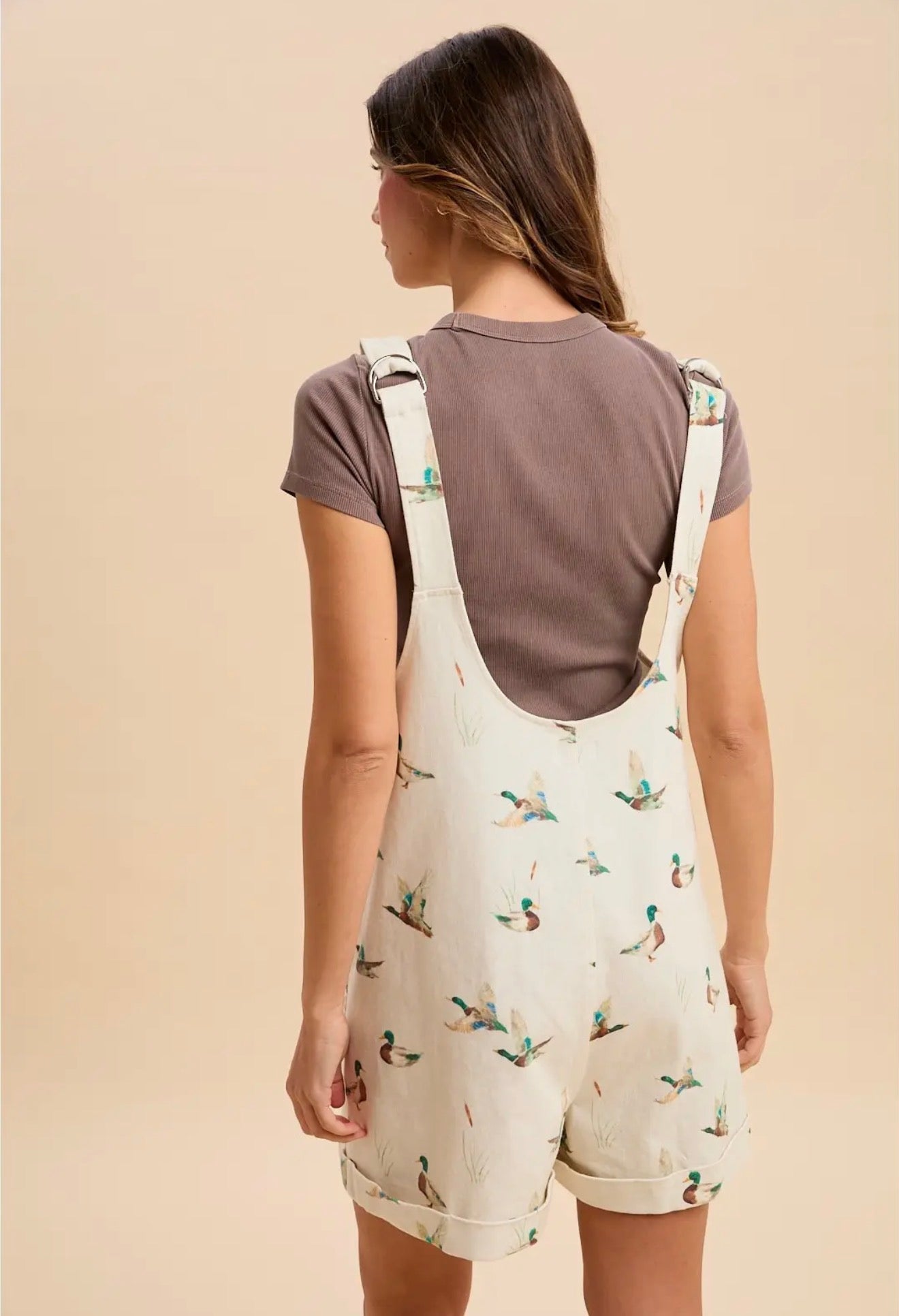 Ivory Mallard Duck Print Cotton Twill Loose Fit Romper Vanilla Monkey