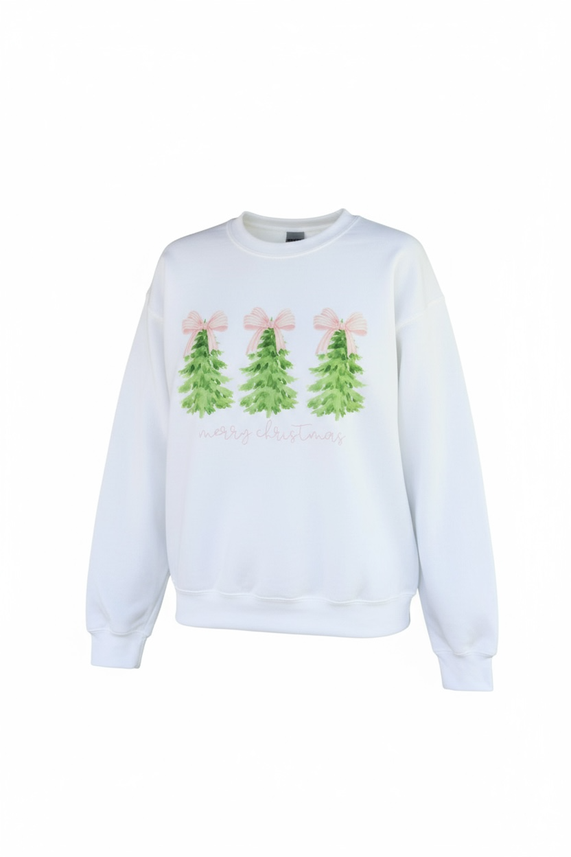 Merry Christmas Pink Stripe Bow Christmas Sweatshirt SOUTHERN SUNDROP BOUTIQUE