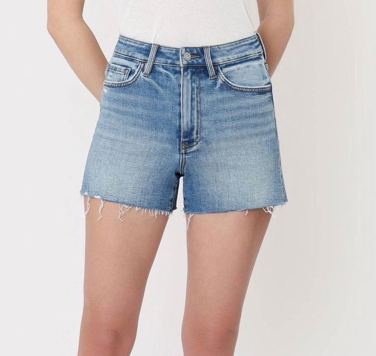 VERVET by Flying Monkey Lover Super High Rise Raw hem A Line Denim Shorts VERVET by FLYING MONKEY