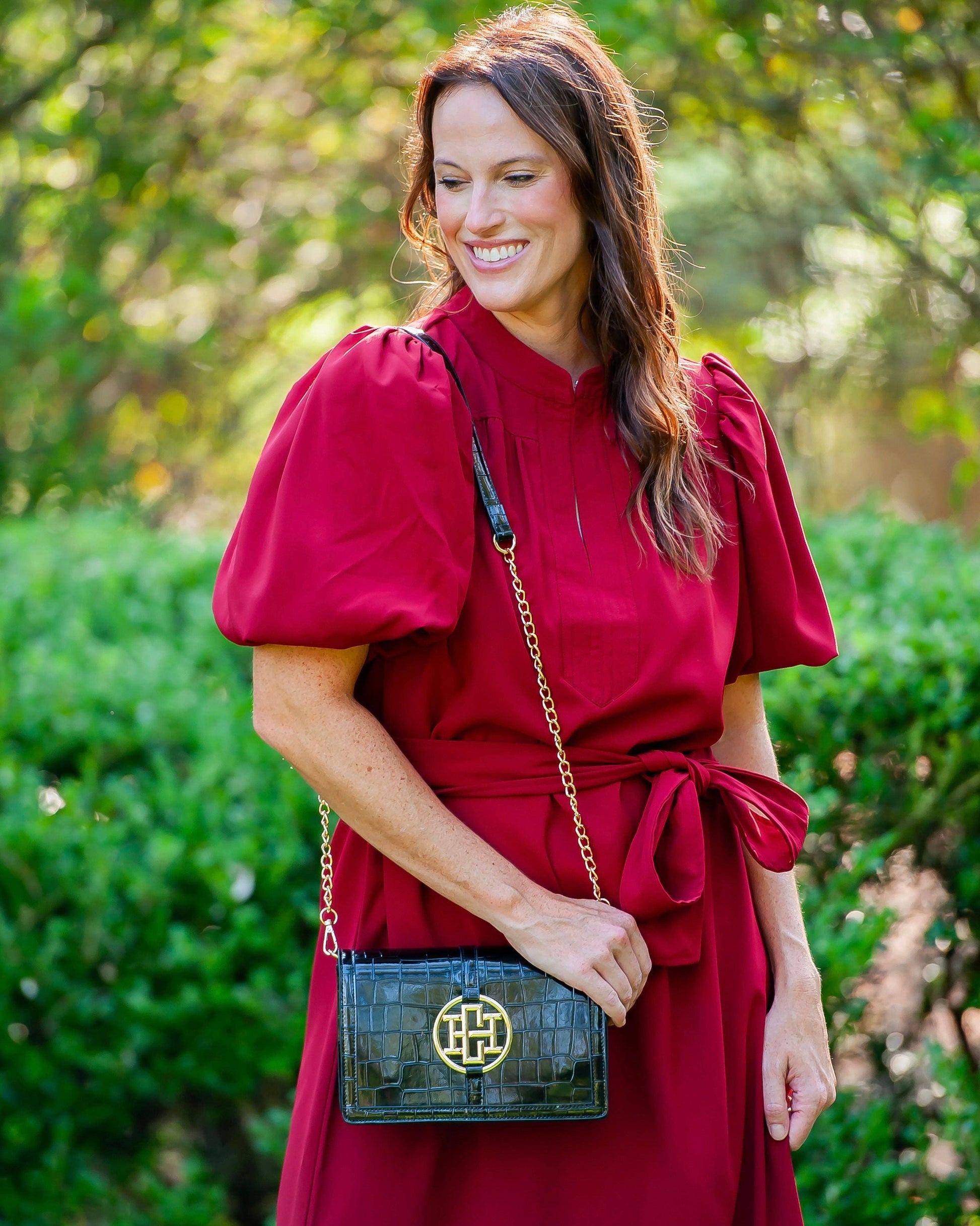 Caroline Hill - Cecilia Circle Logo Handbag Black Patent EC: Default Caroline Hill