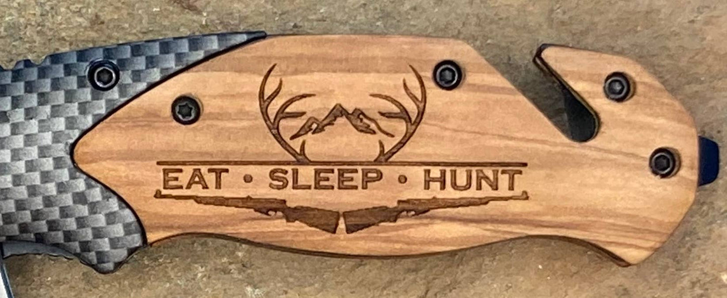 Quail Tail Laser Art - Eat Sleep Hunt Knife Quail Tail Laser Art