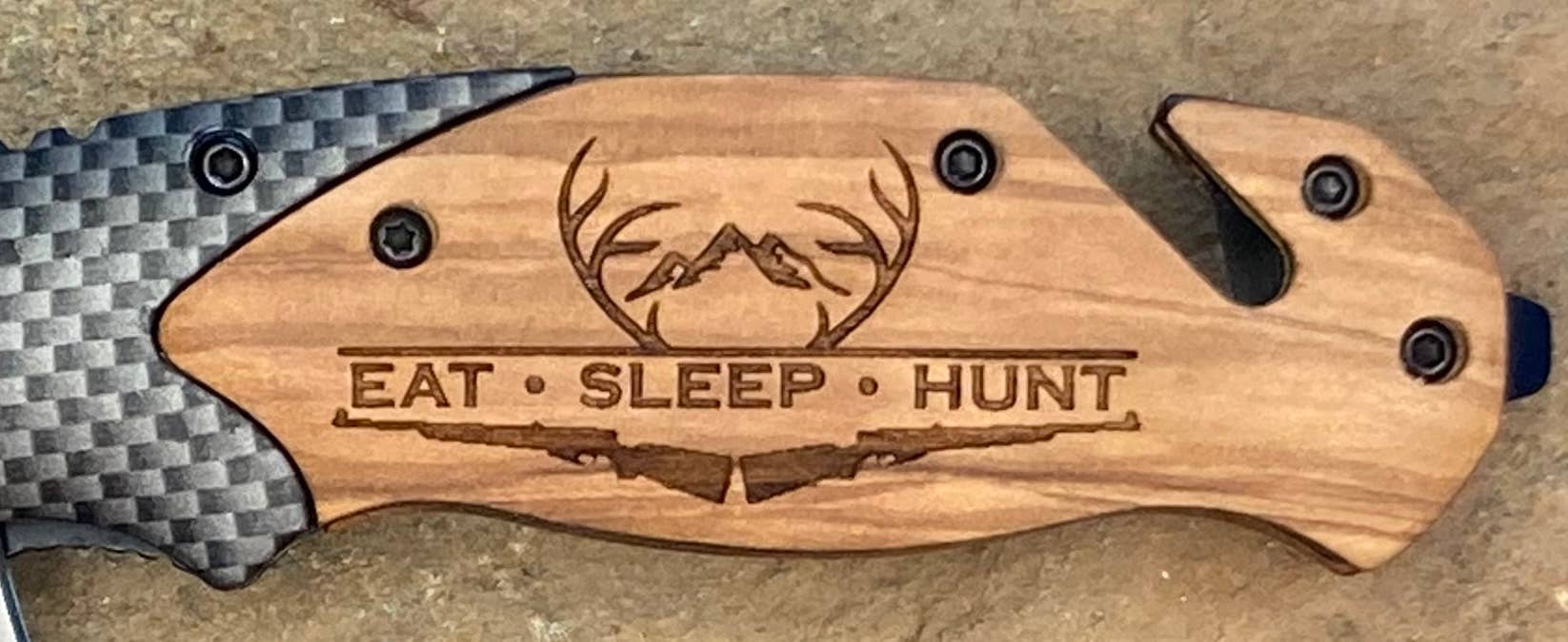 Quail Tail Laser Art - Eat Sleep Hunt Knife Quail Tail Laser Art