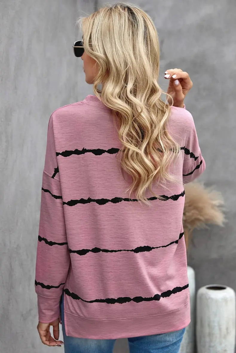 Long Sleeve Crewneck Sweatshirt Striped Printed Pullover