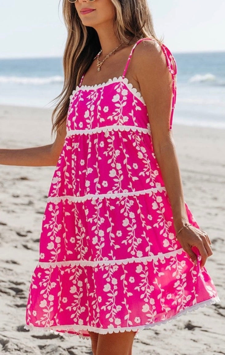 LDC Floral Print Ric Rac Patched Sleeveless Mini Dress Little Daisy Closet