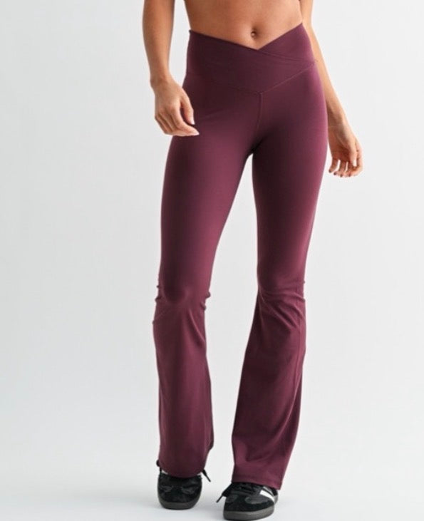 Mono B Dark Plum Fleece Mock Neck Sweater &  Crossover Waist Yoga Pants Set Mono B