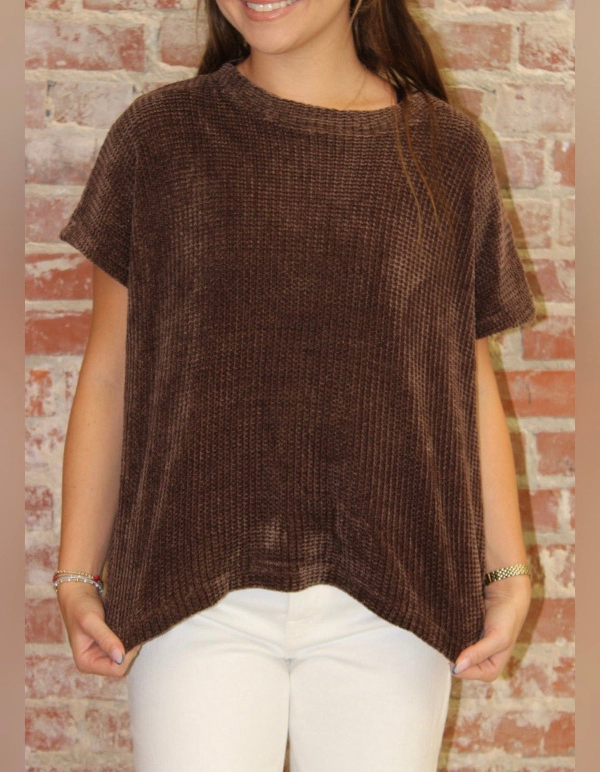 Vanilla Monkey - Chenille Waffle Cap Sleeve Sweater: ASH MOCHA / 2-2-2(S-M-L) Vanilla Monkey