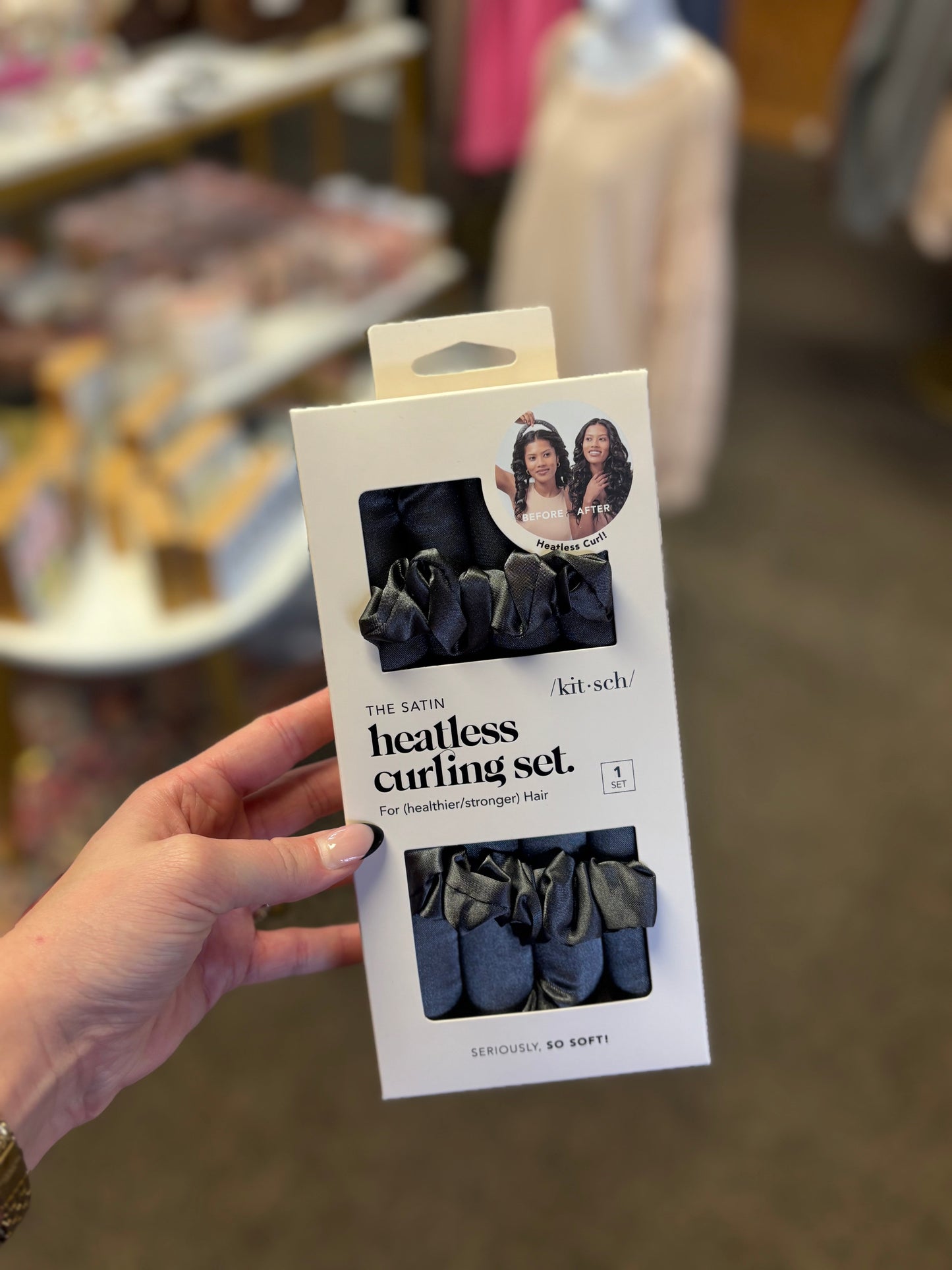 Charcoal Satin Heatless Curling Set KITSCH